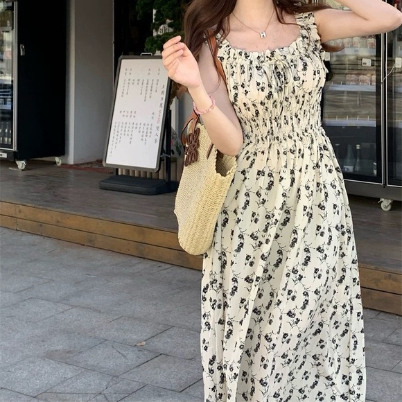 Floral Smocked Midi Dress with Ruffle Straps - Picture 2 of 12